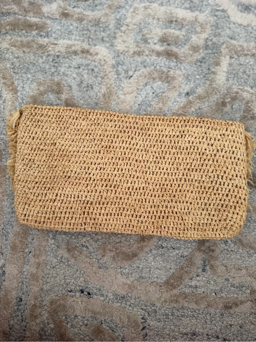 Woven Raffia Fringe Clutch - Natural